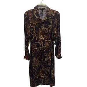 Zernie LNY New York Shirt Dress Womens 10 Purple Floral Button Belted Rayon
